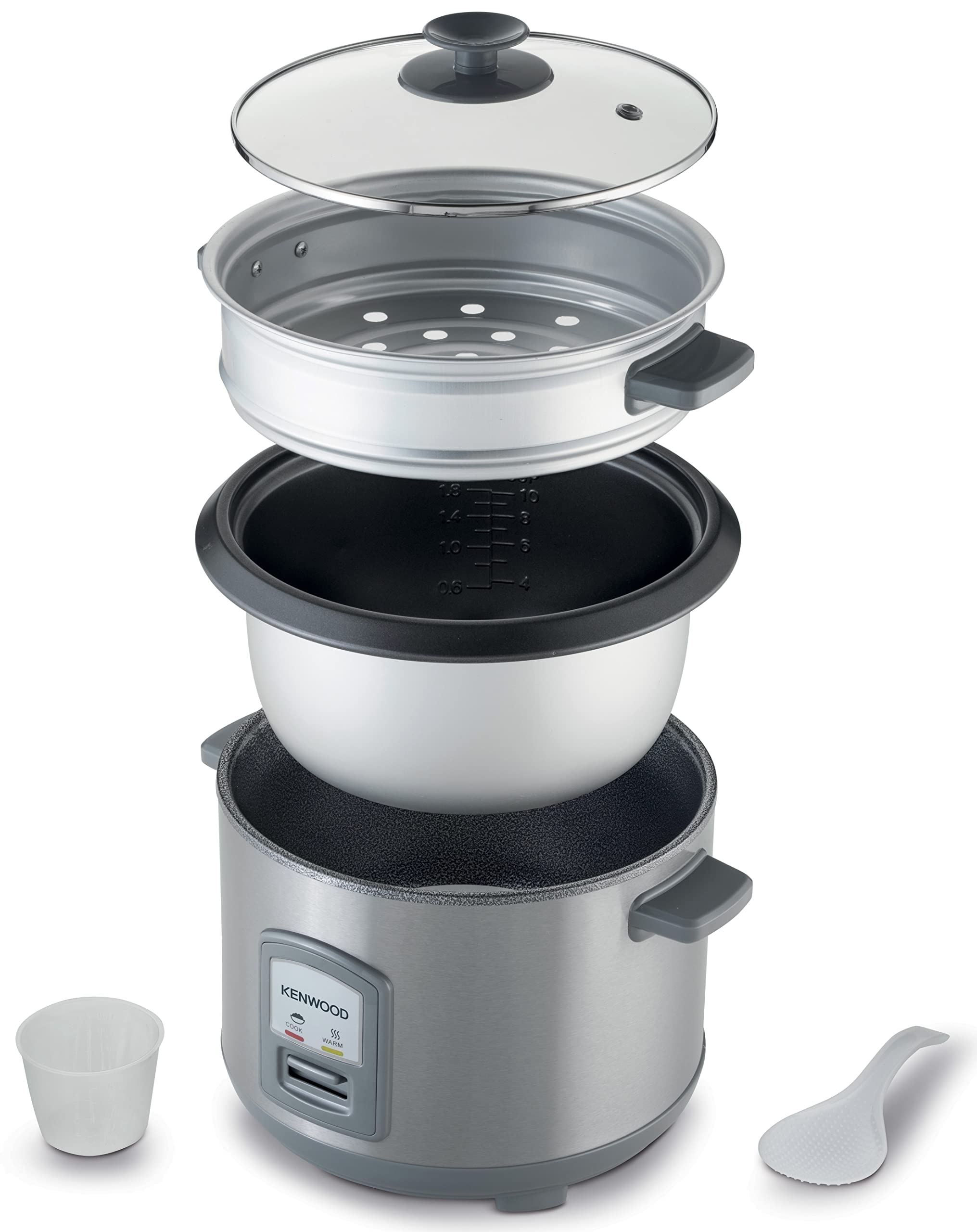 KENWOOD 2-in-1 Rice Cooker 1.8L 10-Cups Rice with Food Steamer Basket, Non-Stick Cooking Pot, Temepered Glass Lid, Warm/Cook Lights جهاز طهي الارز 2 في 1 سعة 1.8 لتر من كينوود، 10 اكواب مع سلة طهي بالبخار للطعام، وعاء طبخ غير لاصق KENWOOD 2-in-1 Rice Cooker 1.8L 10-Cups Rice with Food Steamer Basket, Non-Stick Cooking Pot, Temepered Glass Lid, Warm/Cook Lights جهاز طهي الارز 2 في 1 سعة 1.8 لتر من كينوود، 10 اكواب مع سلة طهي بالبخار للطعام، وعاء طبخ غير لاصق